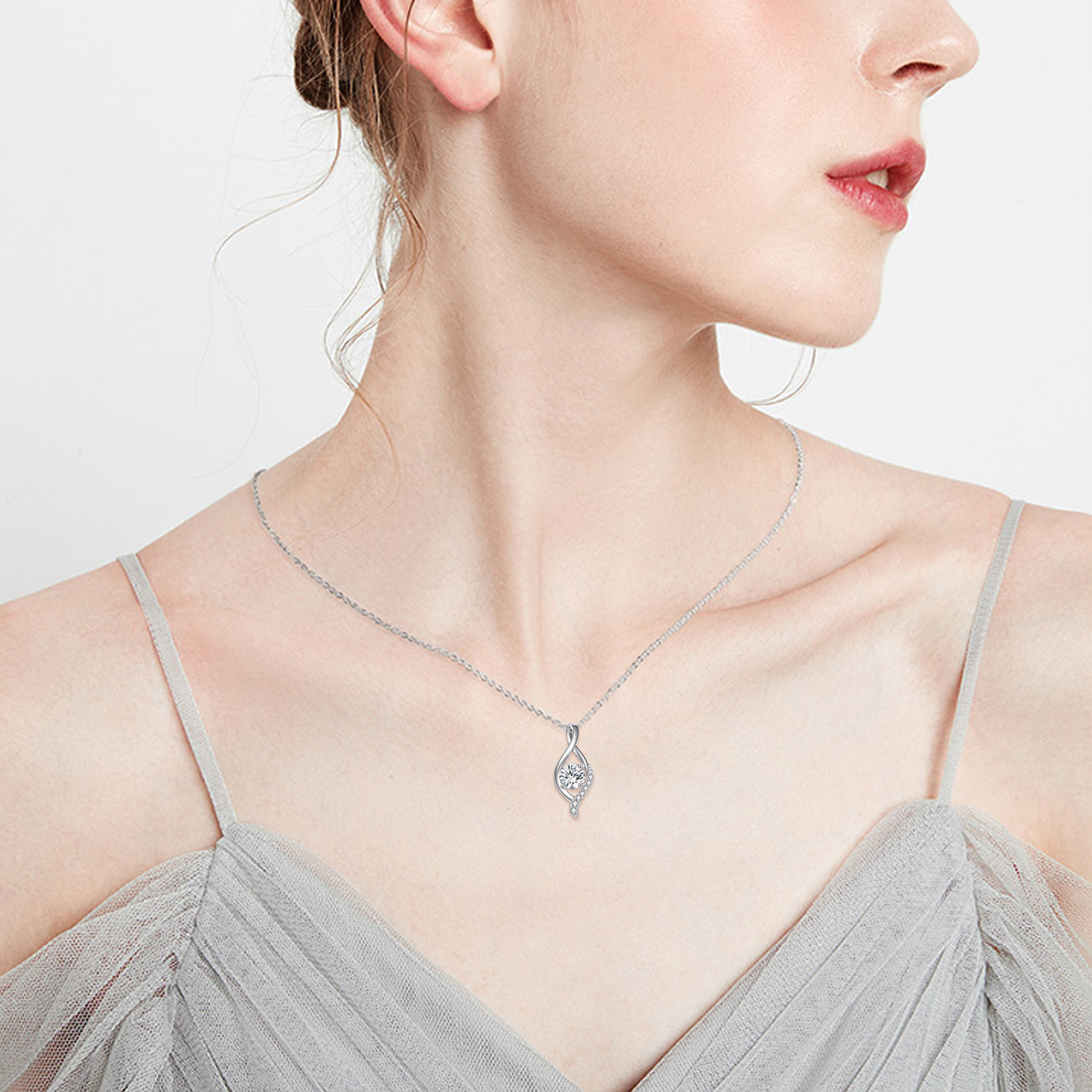 Ladies' Morganite Pendant in 925 Sterling Silver, Infinity Design